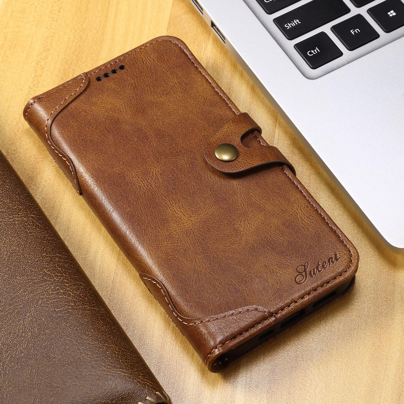 Luxury Retro Business Fashion Leather Flip Case for iPhone 13 12 - PhoneWalletCases.com