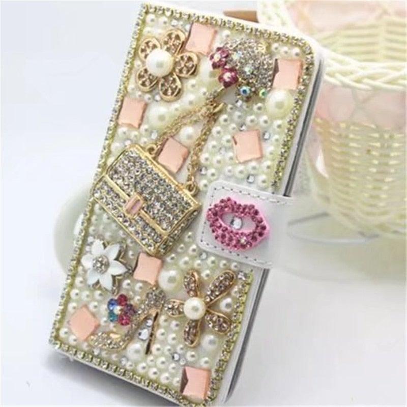 Luxury Crystal Rhinestone Wallet | Leather Diamond Phone Case For Samsung - PhoneWalletCases.com