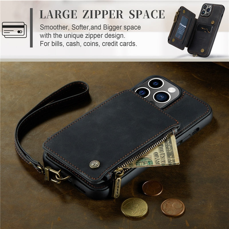Magnetic Leather Wallet Case For iPhone 14