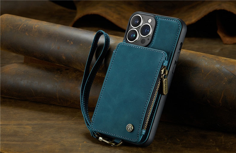 Magnetic Leather Wallet Case For iPhone 14